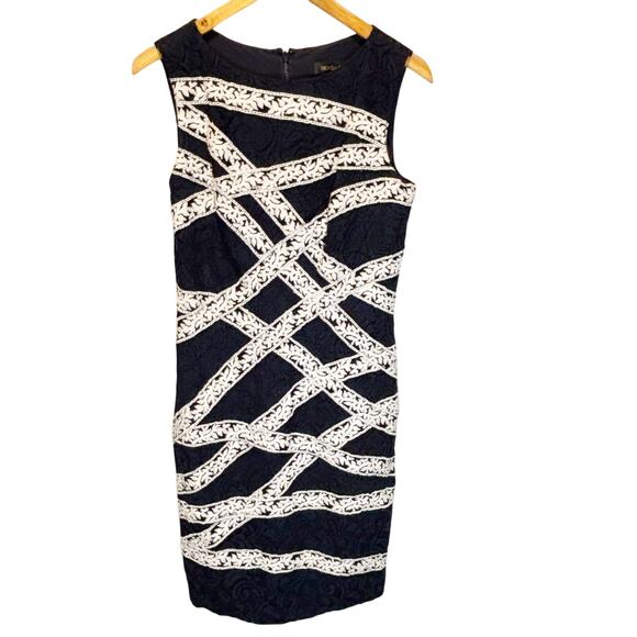 Tadashi Shoji Navy & White Crocheted Lace Shift Dress - size 10